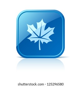 Maple Leaf Icon On Blue Square Button