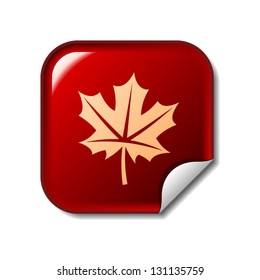 Maple leaf icon on red sticker