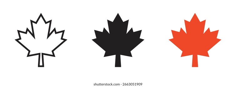 Conjunto de iconos de hoja de arce. Hoja, otoño, elemento de la bandera de Canadá. Ilustración vectorial. Trazo editable. Diseño plano.
