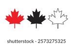 Maple leaf icon set in black, red color. Red Canadian autumn maple leaf icon, Canada Maple Leaf Logo.
