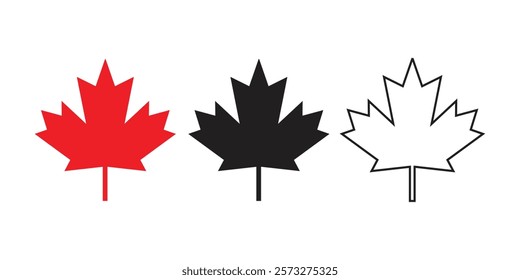 Maple leaf icon set in black, red color. Red Canadian autumn maple leaf icon, Canada Maple Leaf Logo.
