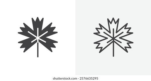 Maple Leaf icon set in black flat solid and outlined style.