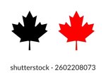 Maple leaf icon set. Canada flag sign. Black and Red maple leaves vector illustration. Autumn fall symbol