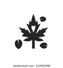 Maple leaf icon in thick outline style. Black and white monochrome vector illustration.