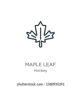 Maple leaf icon. Thin linear maple leaf outline icon isolated on white background from hockey collection. Line vector sign, symbol for web and mobile