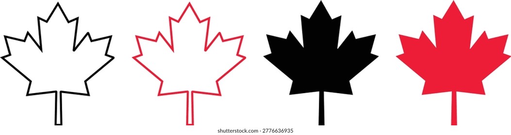 Maple leaf icons set. National Canadian emblem sign. Canada flag sign. Red maple leaves symbol.  National symbol of Canada