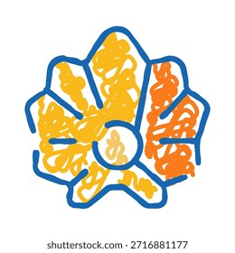 Ilustración de la hoja de arce con el contorno azul audaz y el relleno animado del garabato anaranjado amarillo, icono abstracto del garabato del otoño en el fondo blanco, gráfico estacional hecho a mano juguetón
