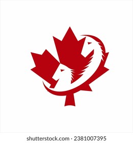 Maple leaf illustration logo design with abstract horse head.