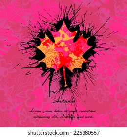Maple leaf with ink pattern for autumn design. Template for card, cover or invitation.