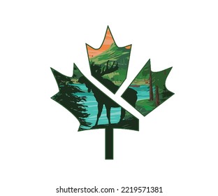 maple leaf with jungle moose illustration