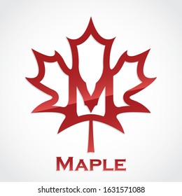 maple leaf with letter M glossy elegant logo design