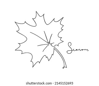 Maple leaf.  Line art design drawing abstract tropic spring . Nature eco concept. Single continuous line draw graphic vector illustration