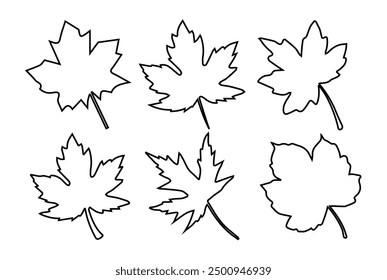 Maple leaf line art design set.