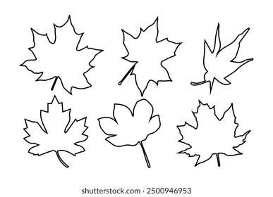 Maple leaf line art design set.