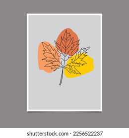 Maple leaf line art with frame . Leaf line art vector illustration. Autumn leaves hand drawn with illustration. 