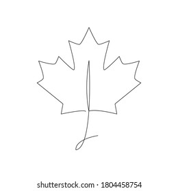 Maple leaf line art icon. One line black leaf outline vector illustration isolated on white