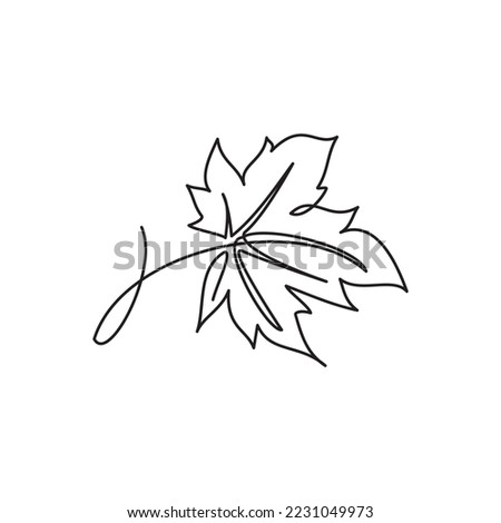 Maple leaf line art. One continuous line drawing of maple leaf. Vector illustration of maple leaf in autumn. Simple line drawing abstract tropic spring isolated vector object on white background. 