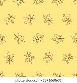 Maple leaf line art seamless pattern. Suitable for backgrounds, wallpapers, fabrics, textiles, wrapping papers, printed materials, and many more.