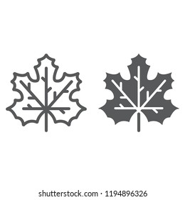 Maple leaf line and glyph icon, canada and nature, autumn sign, vector graphics, a linear pattern on a white background, eps 10.