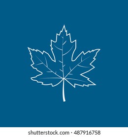 Maple Leaf Line Icon On Blue Background