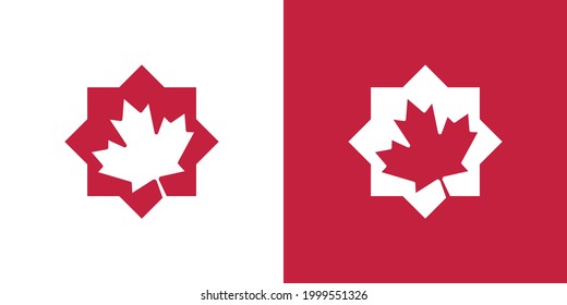 Logo de la hoja de arce. Canadá deja el icono vector. Ilustración de símbolo de estrella octagonal.