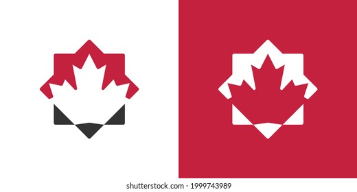 Maple Leaf Logo. Canada leaves Vector Icon. Octagonal Star Symbol Illustration.