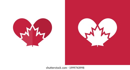 Maple Leaf Logo. Canada leaves Vector Icon. Love heart Symbol Illustration.