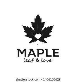 Maple leaf logo design with love element