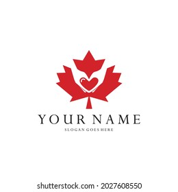 maple leaf logo and hands.canada abstract vector illustration and hands