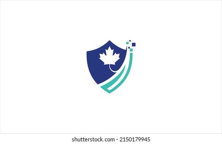 Maple leaf logo. Maple leaf with shield vector illustration.