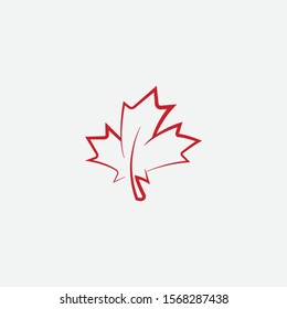 Maple leaf logo template vector icon illustration, Maple leaf linear vector illustration, Canadian vector symbol, Red maple leaf, Canada symbol, Red Canadian Maple Leaf