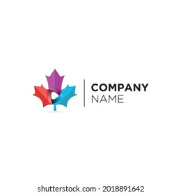 Maple leaf logo vector. With triangle of video in modern simple style. Icon for media production and video program show. Apply to web site, application brand start up