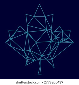 Maple leaf low poly triangulation triangulated polygonal electric cyan blue vibrant aqua neon color vector illustration image outline contour line style