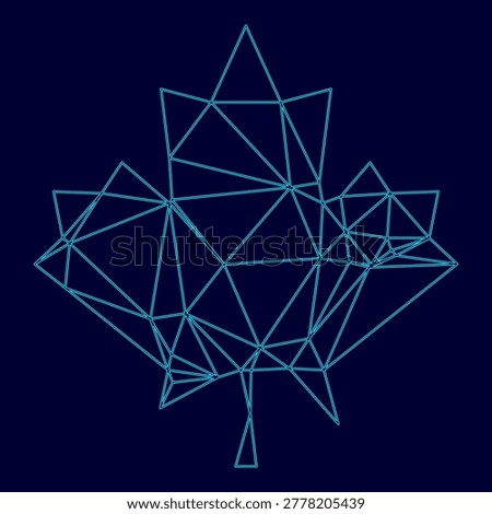 Maple leaf low poly triangulation triangulated polygonal electric cyan blue vibrant aqua neon color vector illustration image outline contour line style