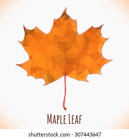 Maple Leaf. Low polygon triangular style. Mosaic vector illustration.  Realistic 3D design about autumn and nature. Yellow, red and orange colors.