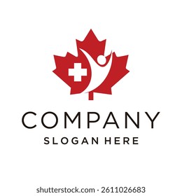 Maple leaf medical plus with people logo design vector template