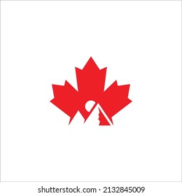 Maple leaf and mountain in red color logo