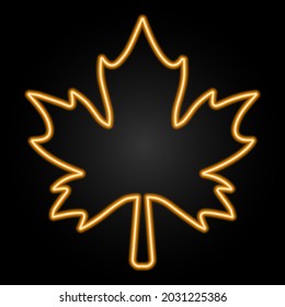 Maple leaf neon sign, modern glowing banner design, colorful modern design trends on black background. Vector illustration.