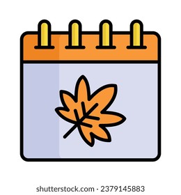 Hoja de arce en calendario, diseño vectorial del calendario de otoño en estilo moderno