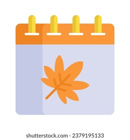 Hoja de arce en calendario, diseño vectorial del calendario de otoño en estilo moderno