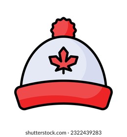 Maple leaf on hat showing concept vector of canadian cultural hat, customizable icon