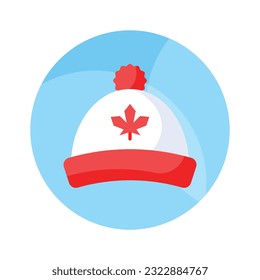 Maple leaf on hat showing concept vector of canadian cultural hat, customizable icon