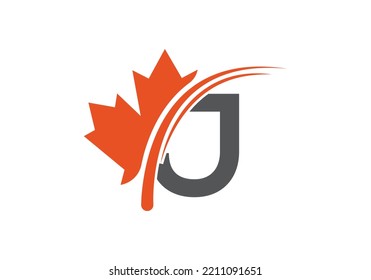 Maple Leaf On Letter J Logo Design Template. Canadian Business Logo, business, and company identity.
