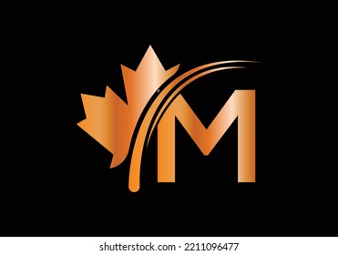 Plantilla de diseño de logotipo de hoja de arce en letra M. Logotipo comercial, negocios e identidad de la empresa de Canadá.