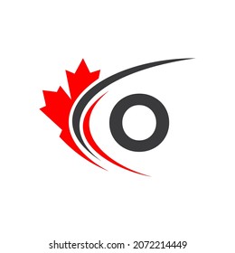 Maple Leaf On Letter O Logo Design Template. Canadian Business Logo, Company And Sign On Red Maple Leaf With O Letter Vector