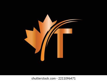 Maple Leaf On Letter T Logo Design Template. Canadian Business Logo, business, and company identity.