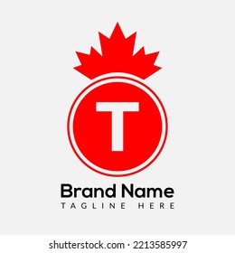 Plantilla de diseño de logotipo de hoja de arce en letra T. Logotipo comercial, negocios e identidad de la empresa de Canadá.