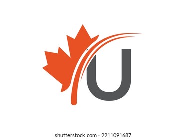Maple Leaf On Letter U Logo Design Template. Canadian Business Logo, business, and company identity.
