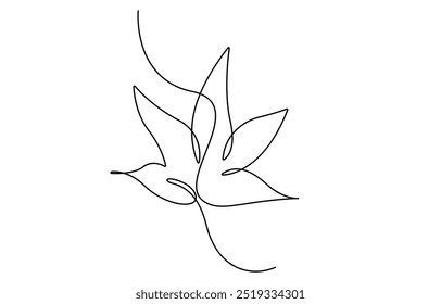 Maple leaf One line drawing isolated on white background, Autumn Maple Leaf, Canada Day Continuous Line Drawing with Editable Stroke and Color Elements, Virginia Creeper Maple Leaf Continuous Line