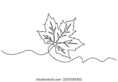 Maple leaf One line drawing isolated on white background, Autumn Maple Leaf, Canada Day Continuous Line Drawing with Editable Stroke and Color Elements, Virginia Creeper Maple Leaf Continuous Line